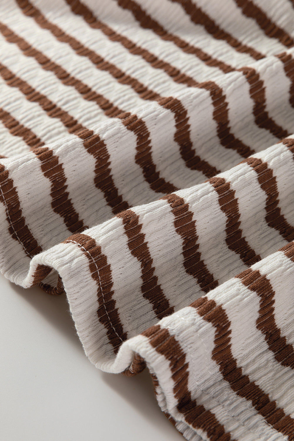 Khaki Stripe Textured Hooded V-Neck Top - BB Fashion Outlet