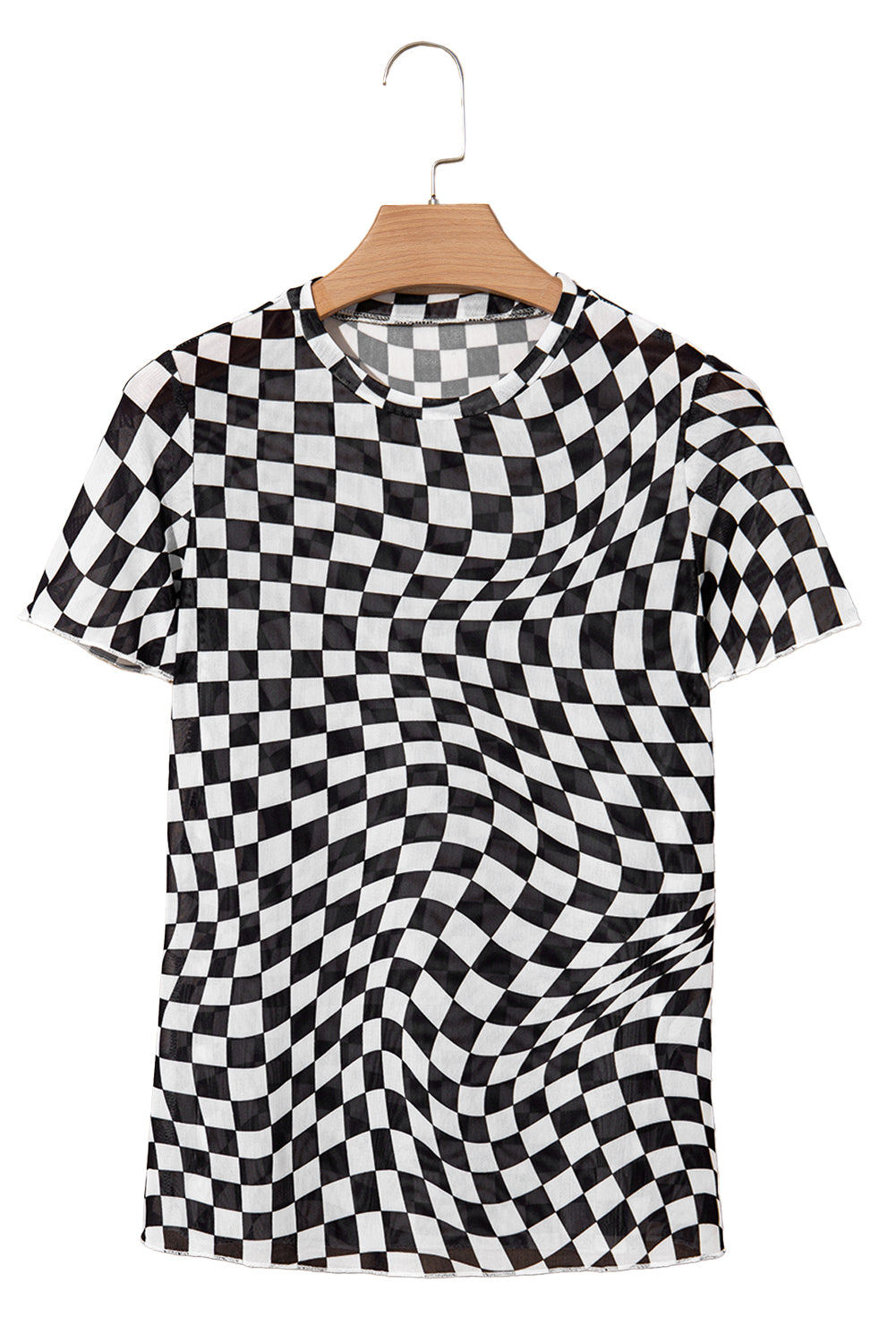 Black Checker Mesh Crew Neck T Shirt eAura