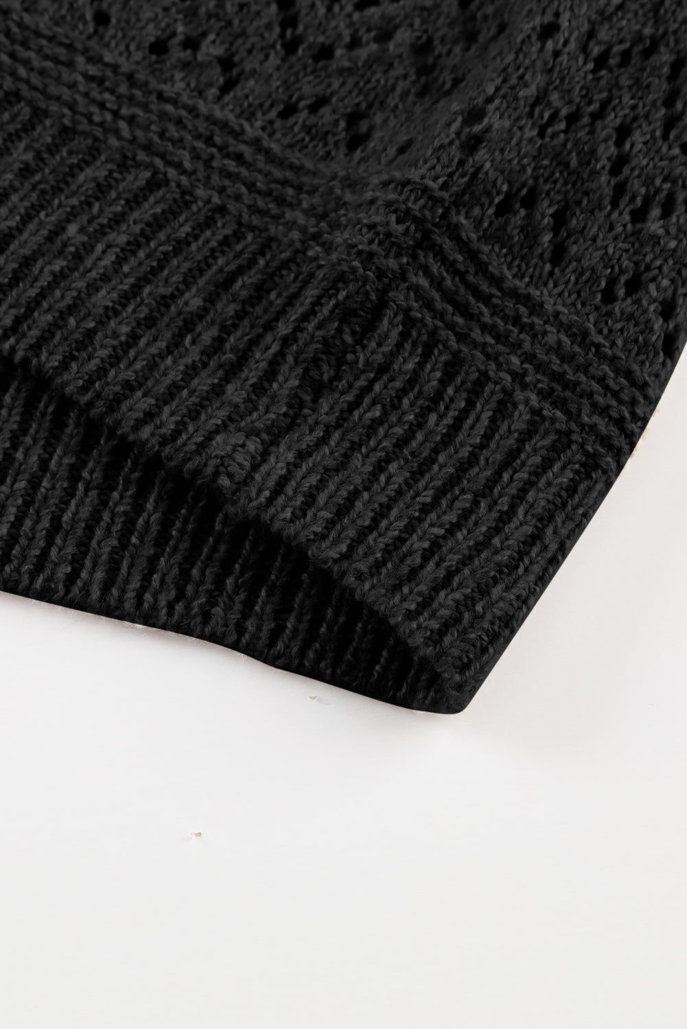 Black Eyelet Pattern Detail V Neck Drop Shoulder Sweater eAura