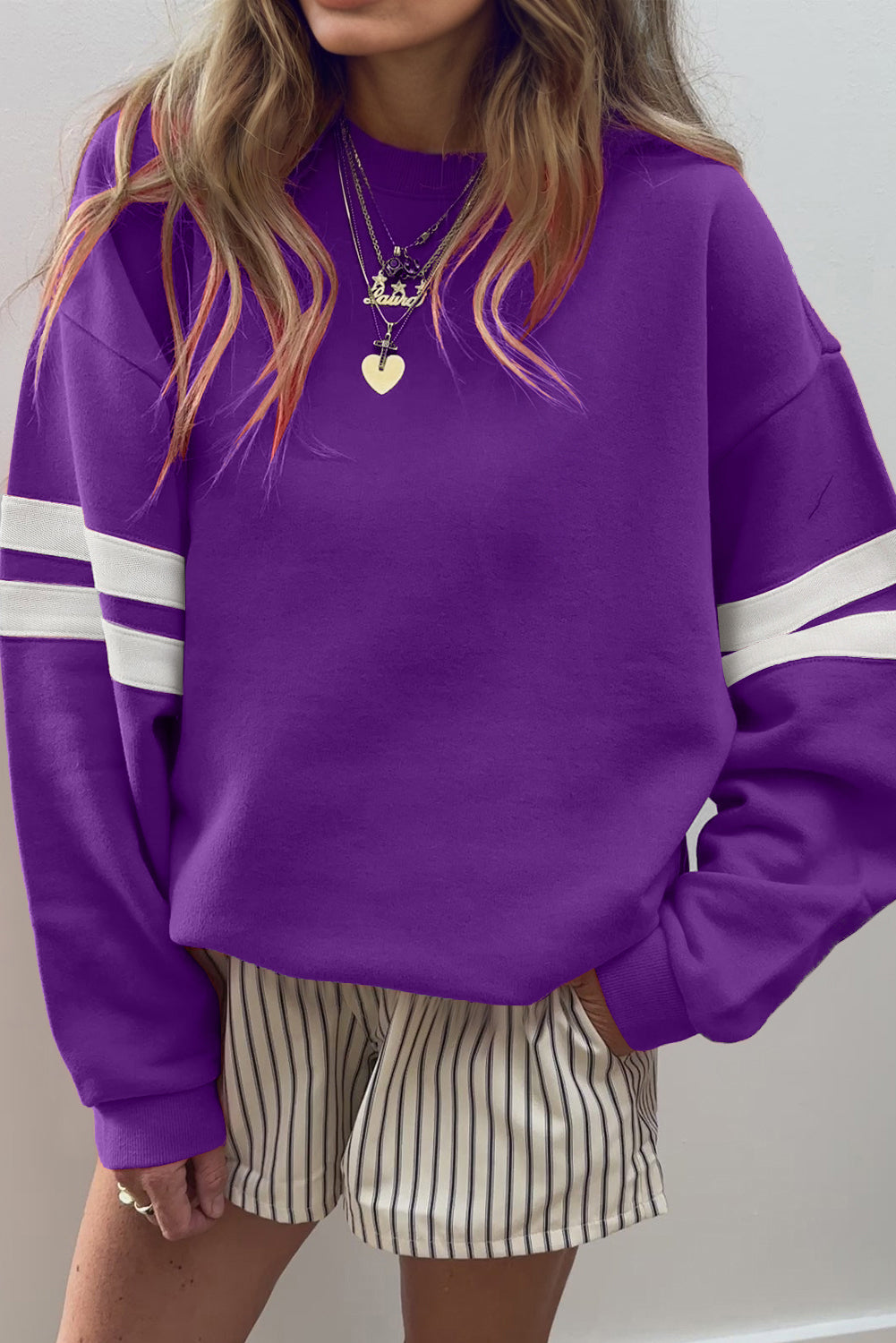 Striped Detail Drop Shoulder Oversized Sweatshirt eAura