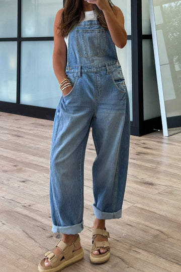Blue Adjustable Buckle Barrel Denim Overalls Dear-Lover Dropshipping