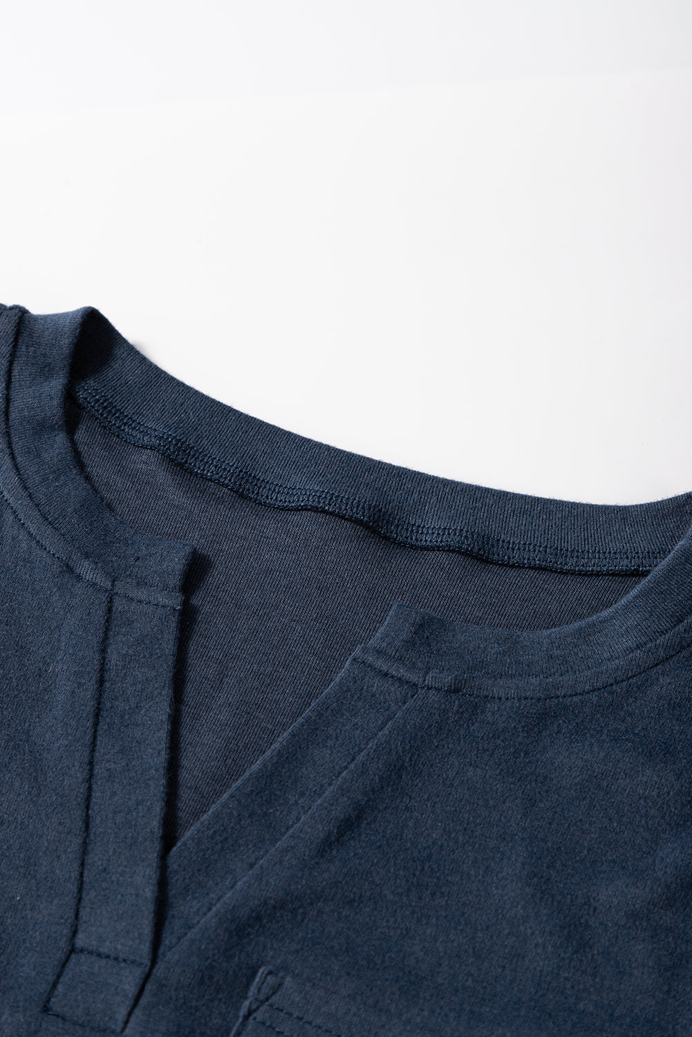 Dirty blue Notch V Neck Pocket Patched Long Sleeve T Shirt eAura