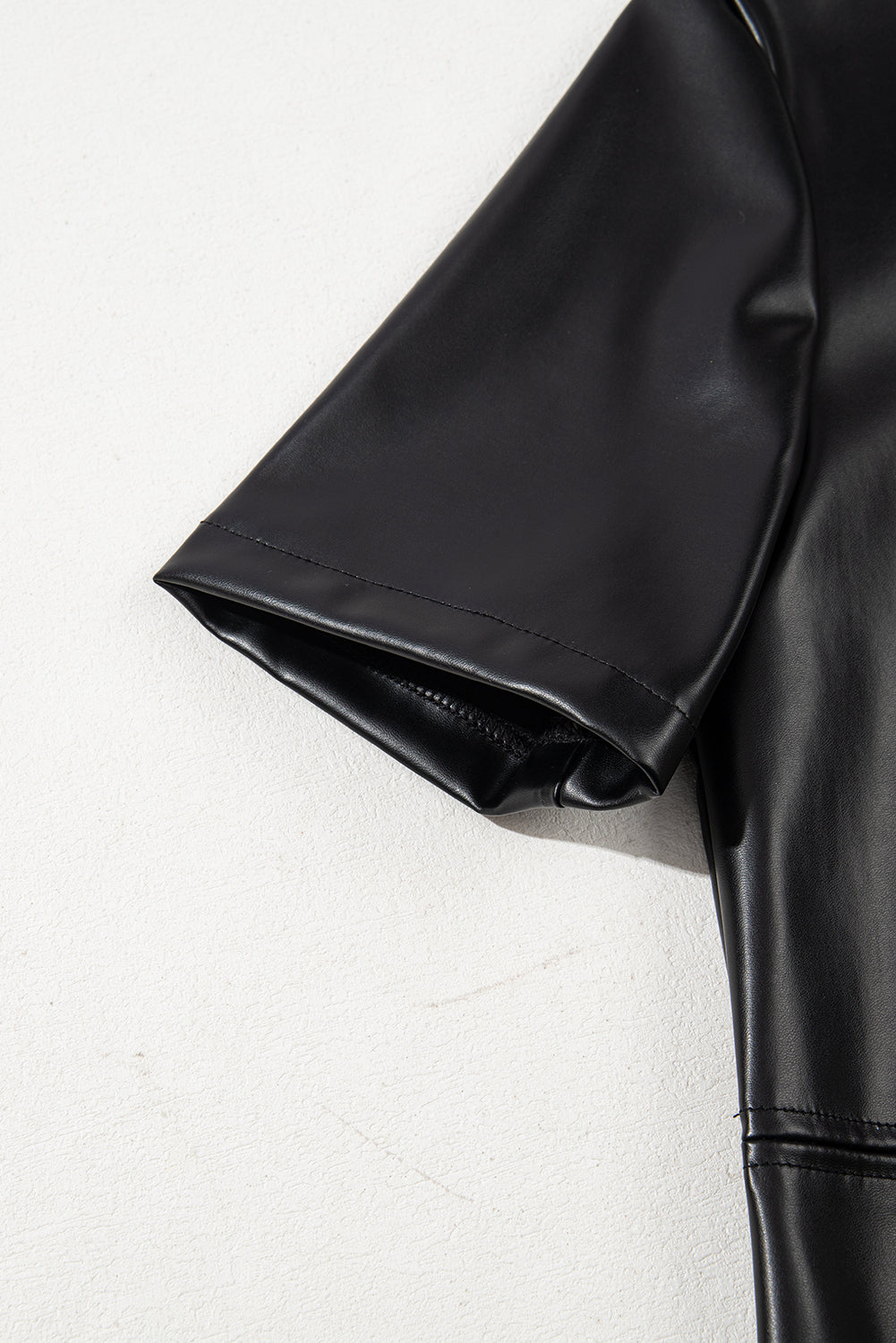 Black Faux Leather Loose T-shirt Dress eAura