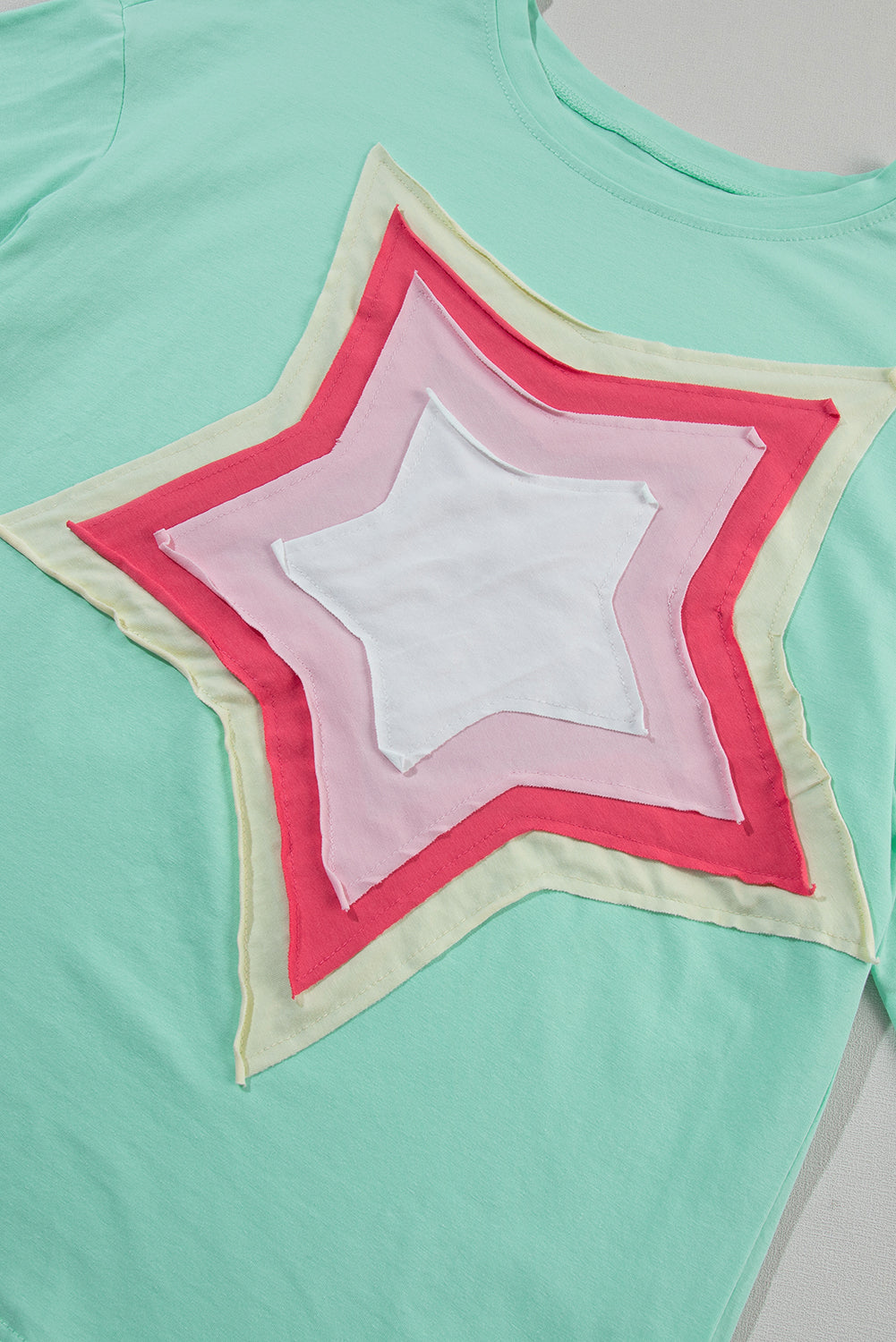 White Colourblock Star Patched Half Sleeve Oversized Tee eAura