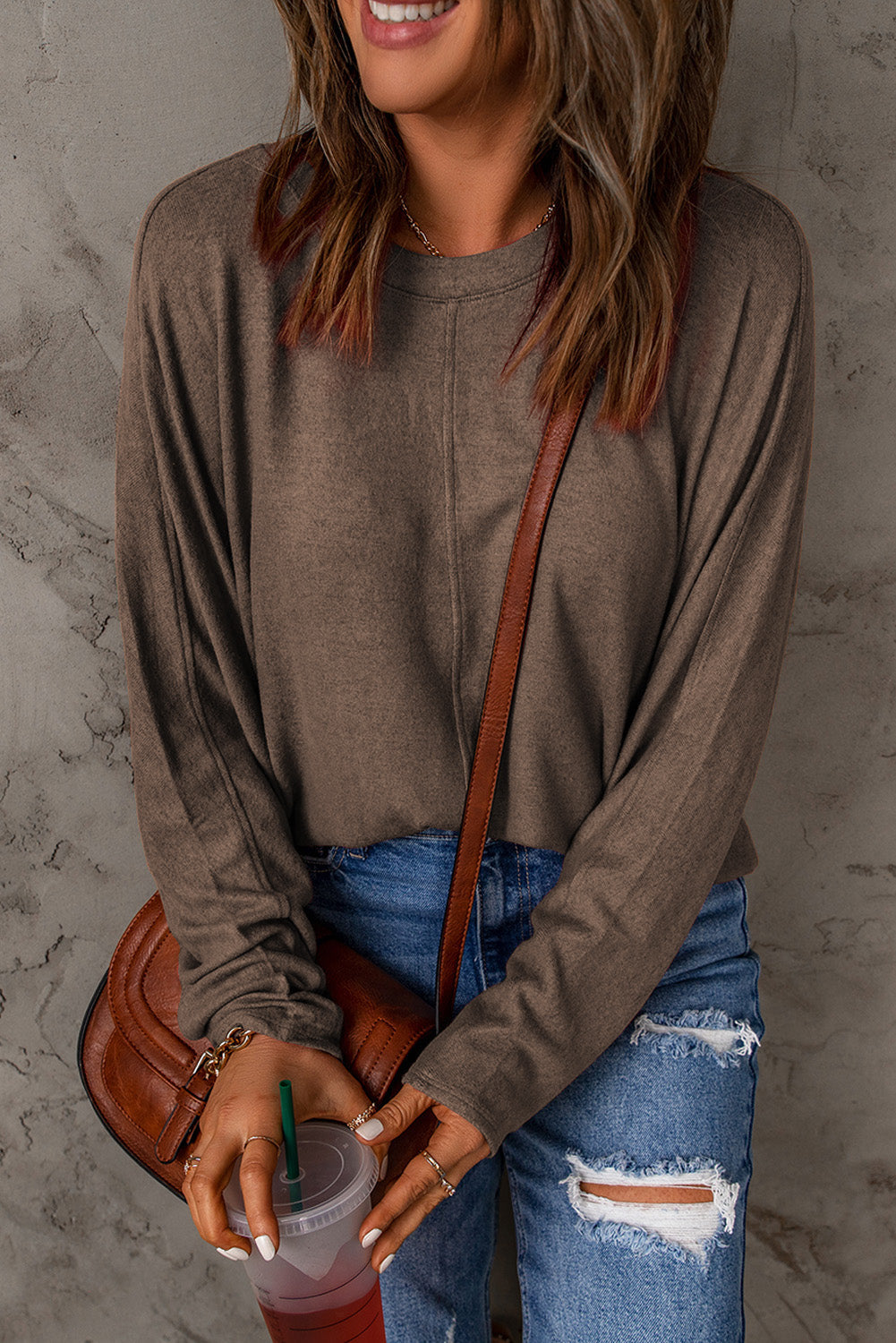 Black Solid Colour Patchwork Long Sleeve Top eAura
