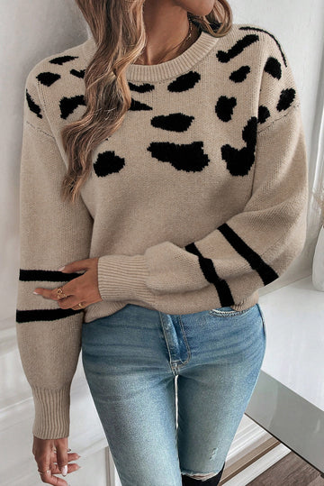 Leopard Striped Detail Drop Shoulder Sweater Dear-Lover Dropshipping