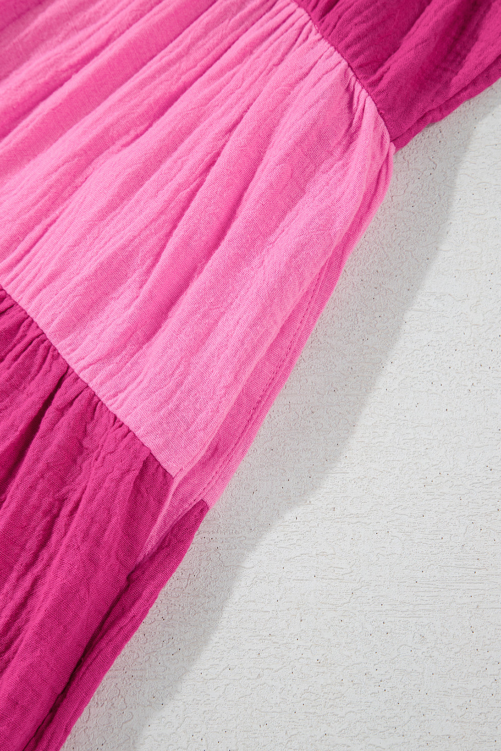 Pink Crinkled Colourblock Patchwork Flutter Tiered Mini Dress eAura