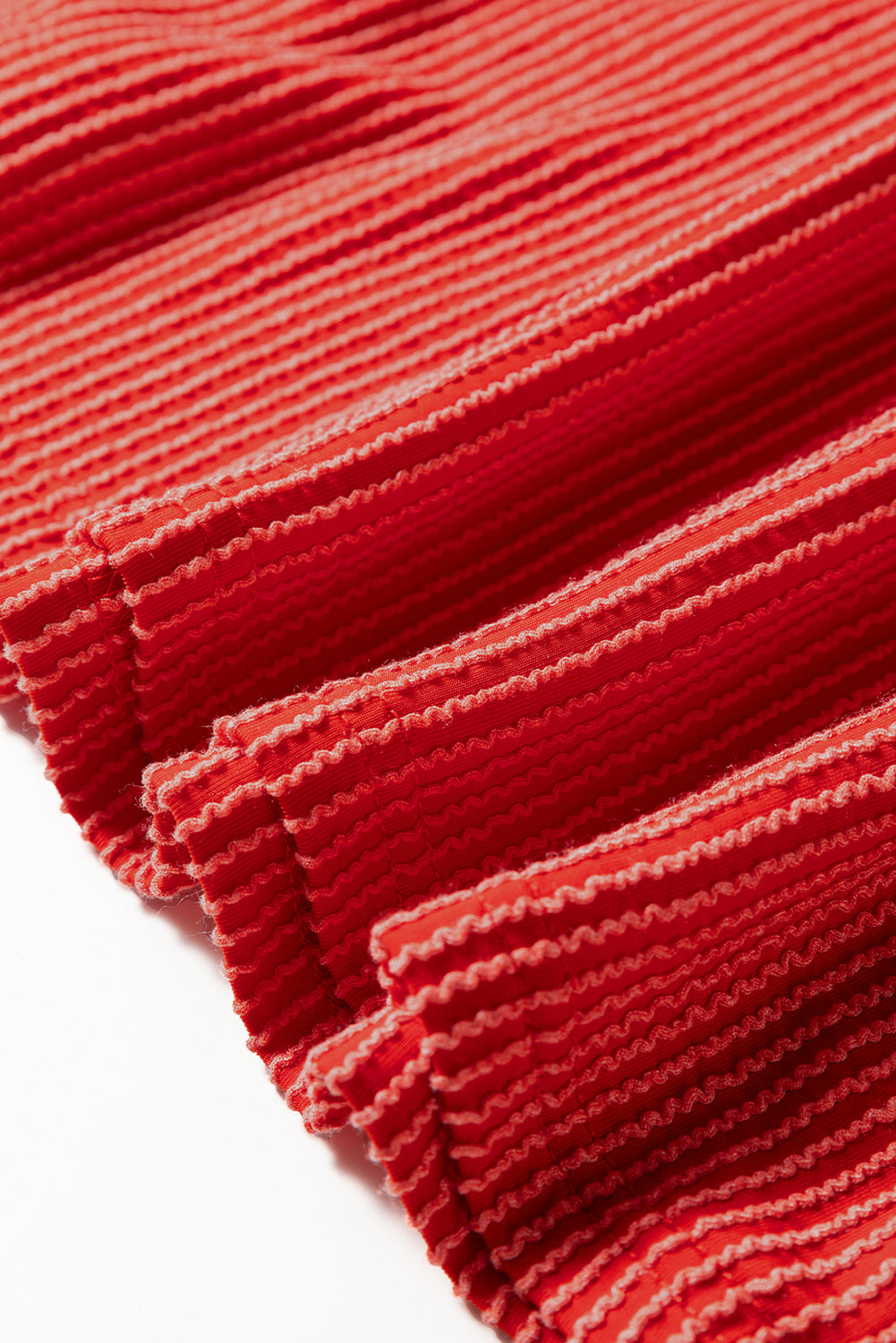 Racing Red Twist Ribbed Half Button Collared Drawstring Pullover Top eAura