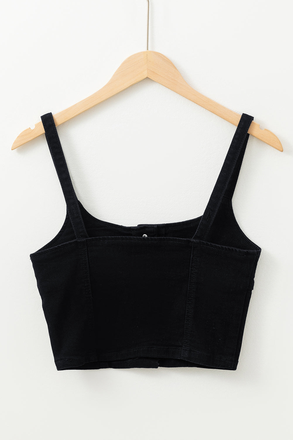 Black Acid Wash Buttoned Cropped Slim Denim Tank Top eAura