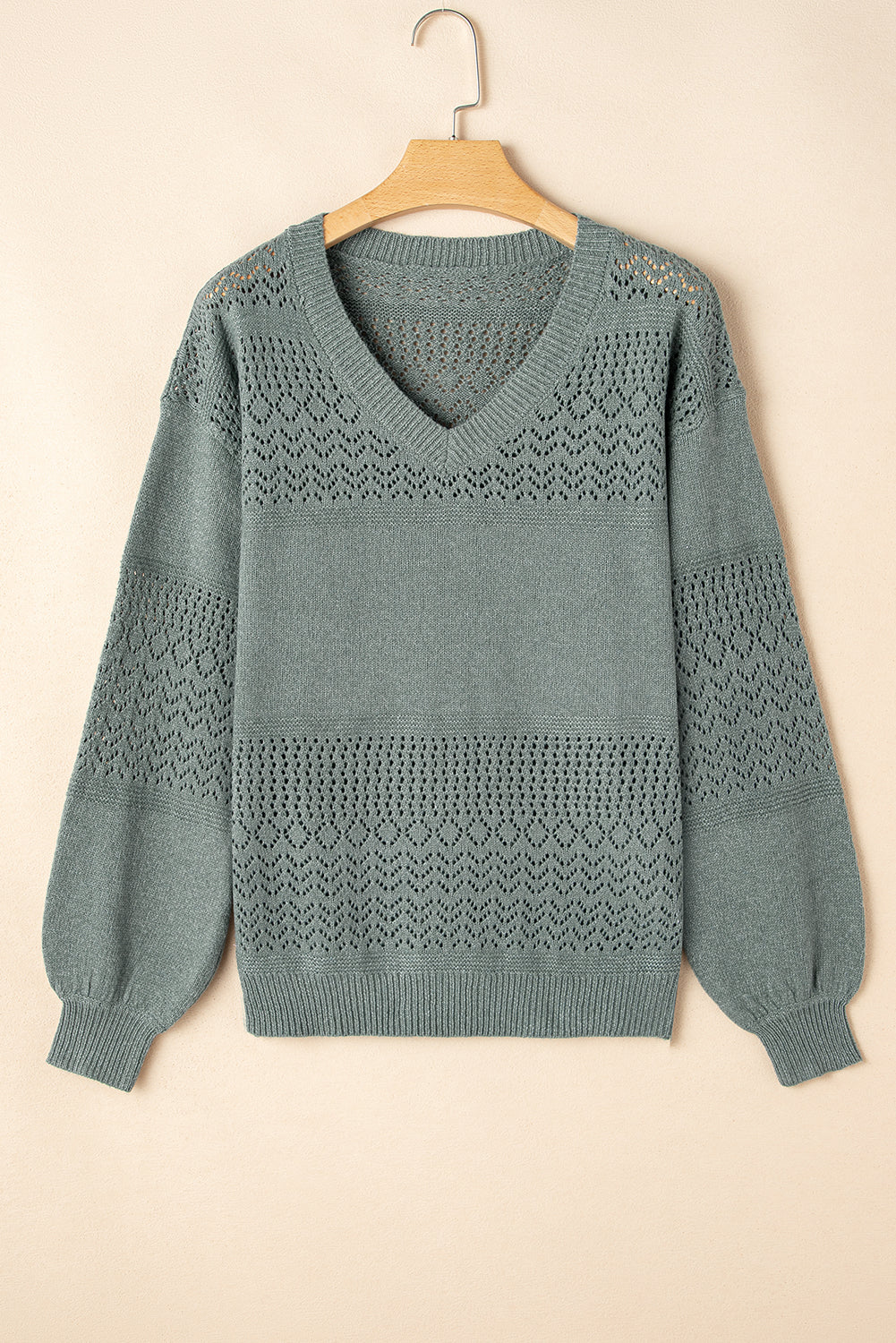 Black Eyelet Pattern Detail V Neck Drop Shoulder Sweater eAura