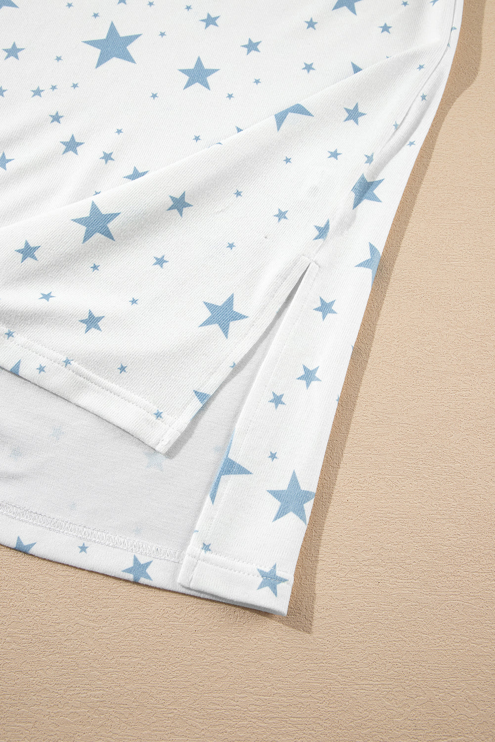 Blue Stars Print Drop Shoulder Oversized T Shirt with Slits eAura