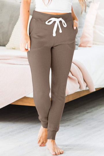 Dark Brown Drawstring Waist Pocketed Joggers eAura