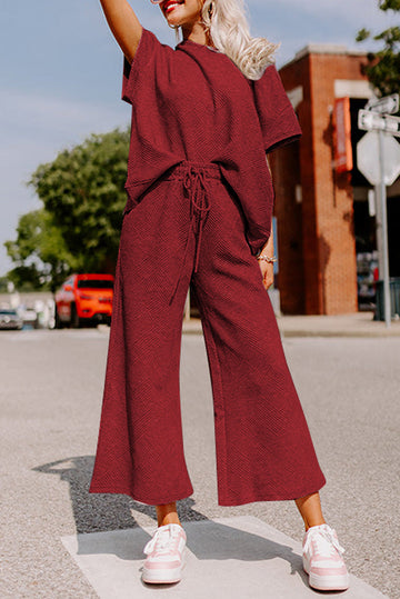 Textured Loose Fit T Shirt and Drawstring Trousers Co-ord Set eAura