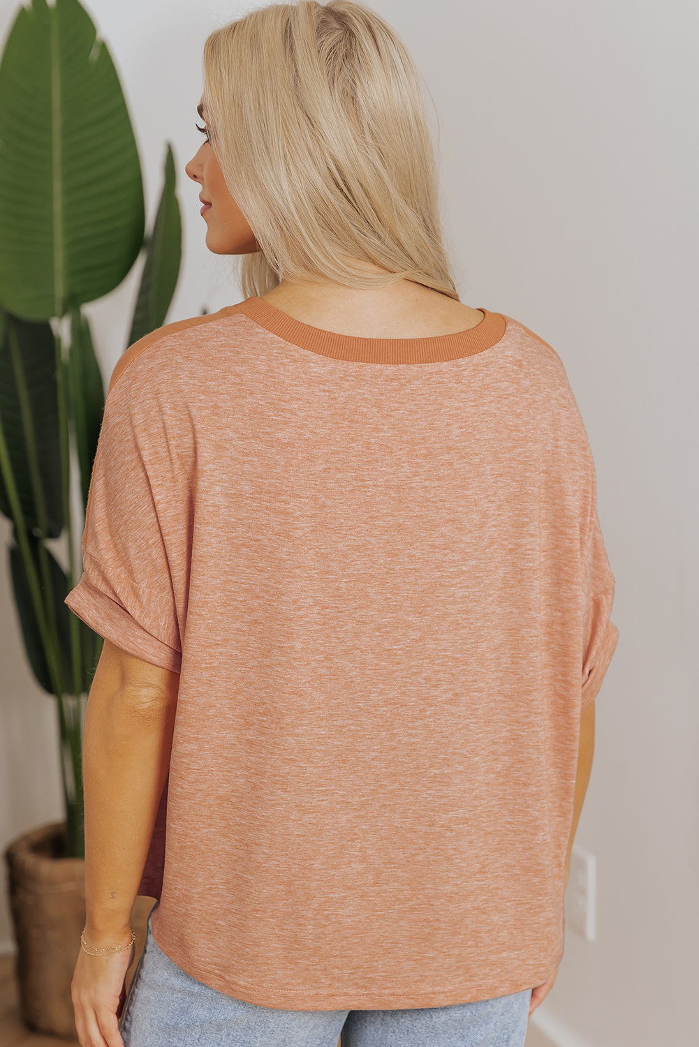 Desert Gold Stud Heart Patch Textured Front Dolman Top eAura