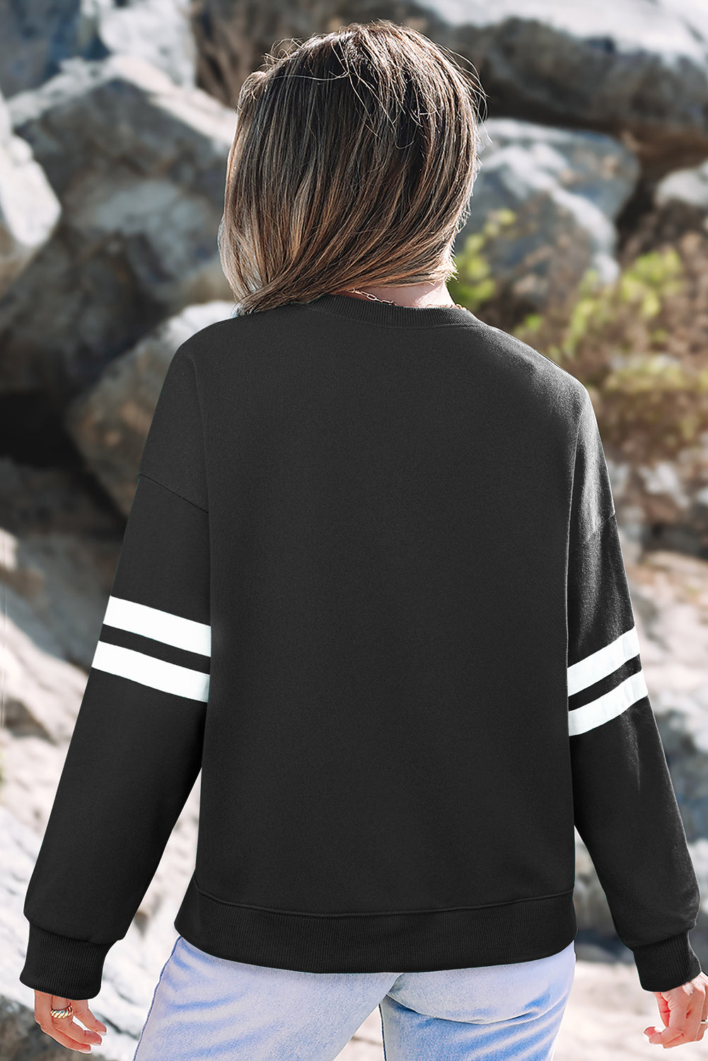 Striped Detail Drop Shoulder Oversized Sweatshirt eAura