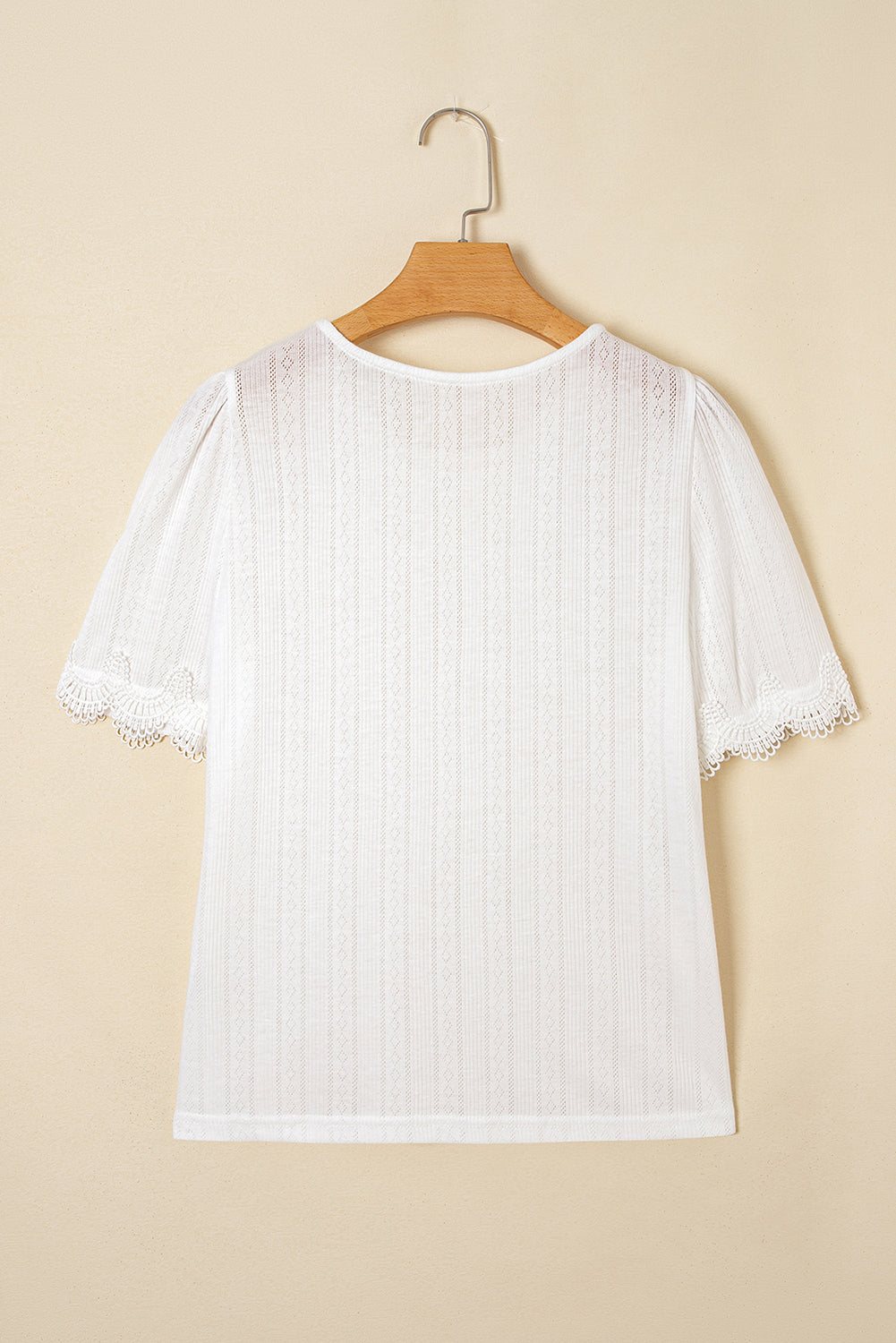 White Scalloped Lace Trim Textured T-Shirt eAura