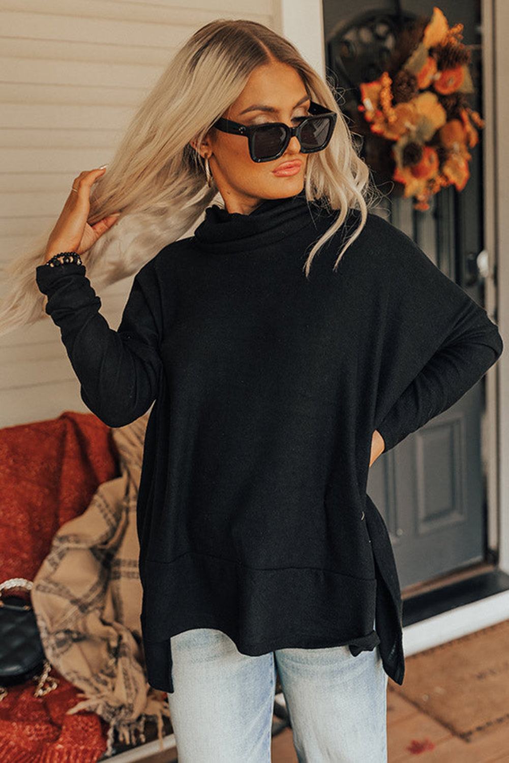 Black Cowl Neck Shift Tunic Top eAura