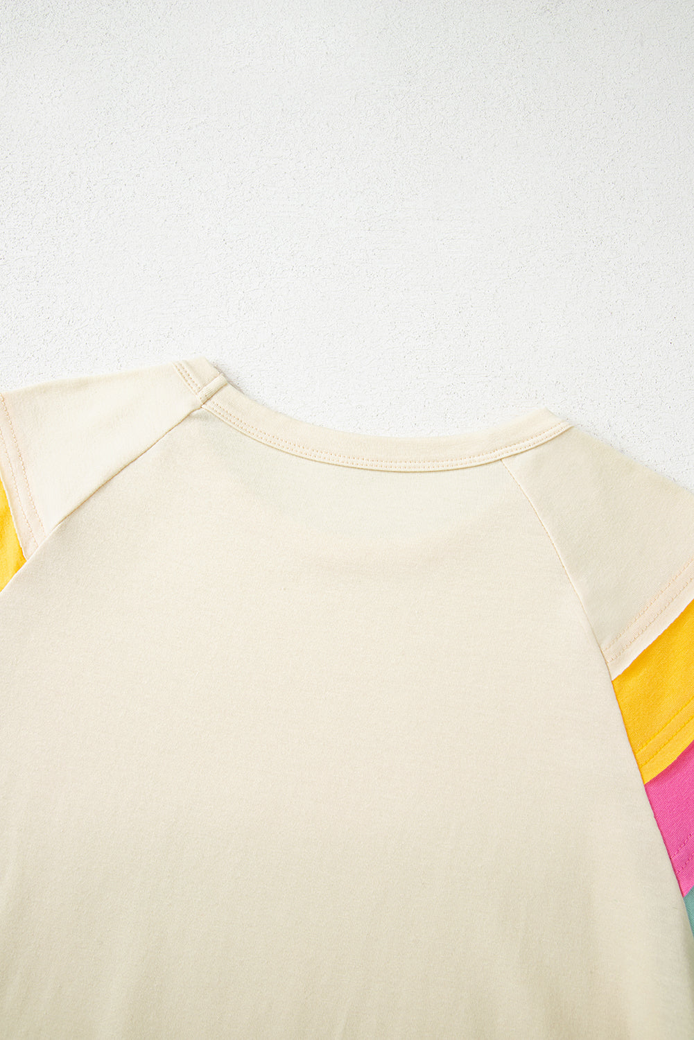 White Colour Block Stitched Sleeve Loose T Shirt eAura