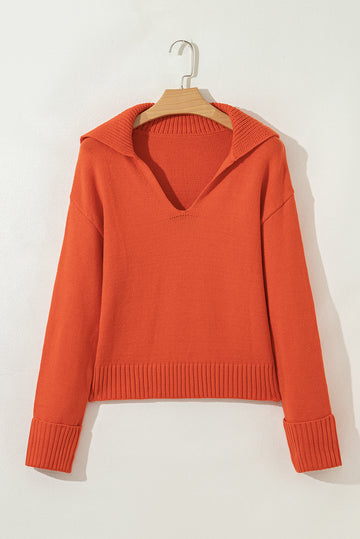 Collared V-Neck Ribbed Edge Sweater Dear-Lover Dropshipping