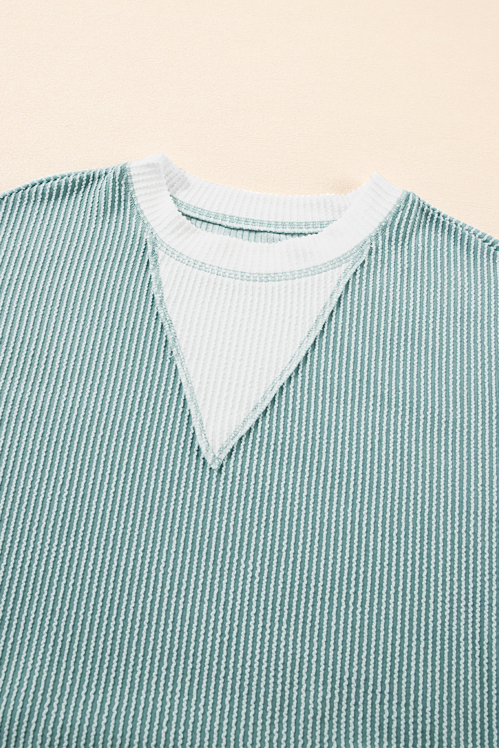 Light Blue Ribbed Colourblock Drop Shoulder Loose Top eAura