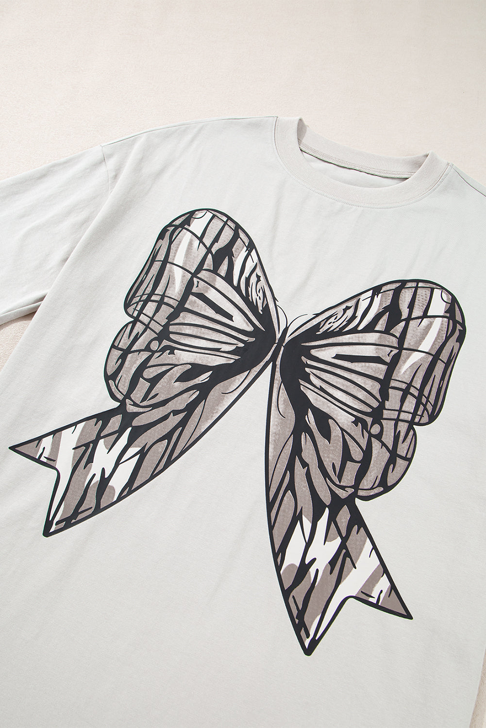 Casual Oversize Big Bow Printed Drop Shoulder Tunic Casual Tee eAura