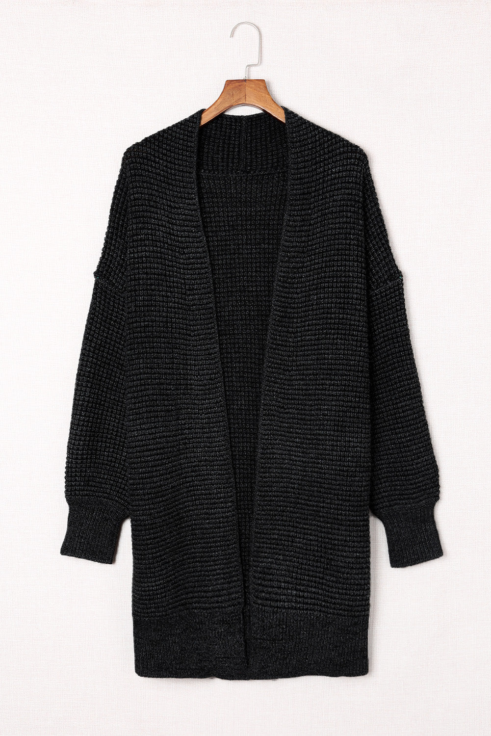 Apricot Plaid Knitted Long Open Front Cardigan eAura