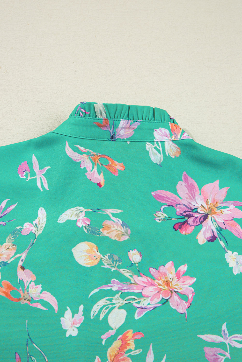 Green Floral Lantern Sleeve Button Front Shirt eAura