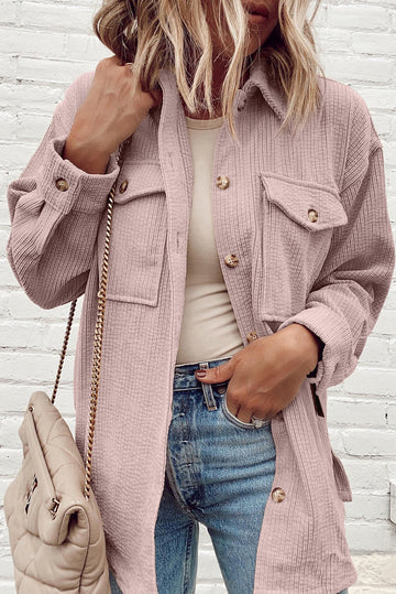 Light Pink Corduroy Flap Pocket Button Up Shacket Beagle Boutique Fashion Outlet
