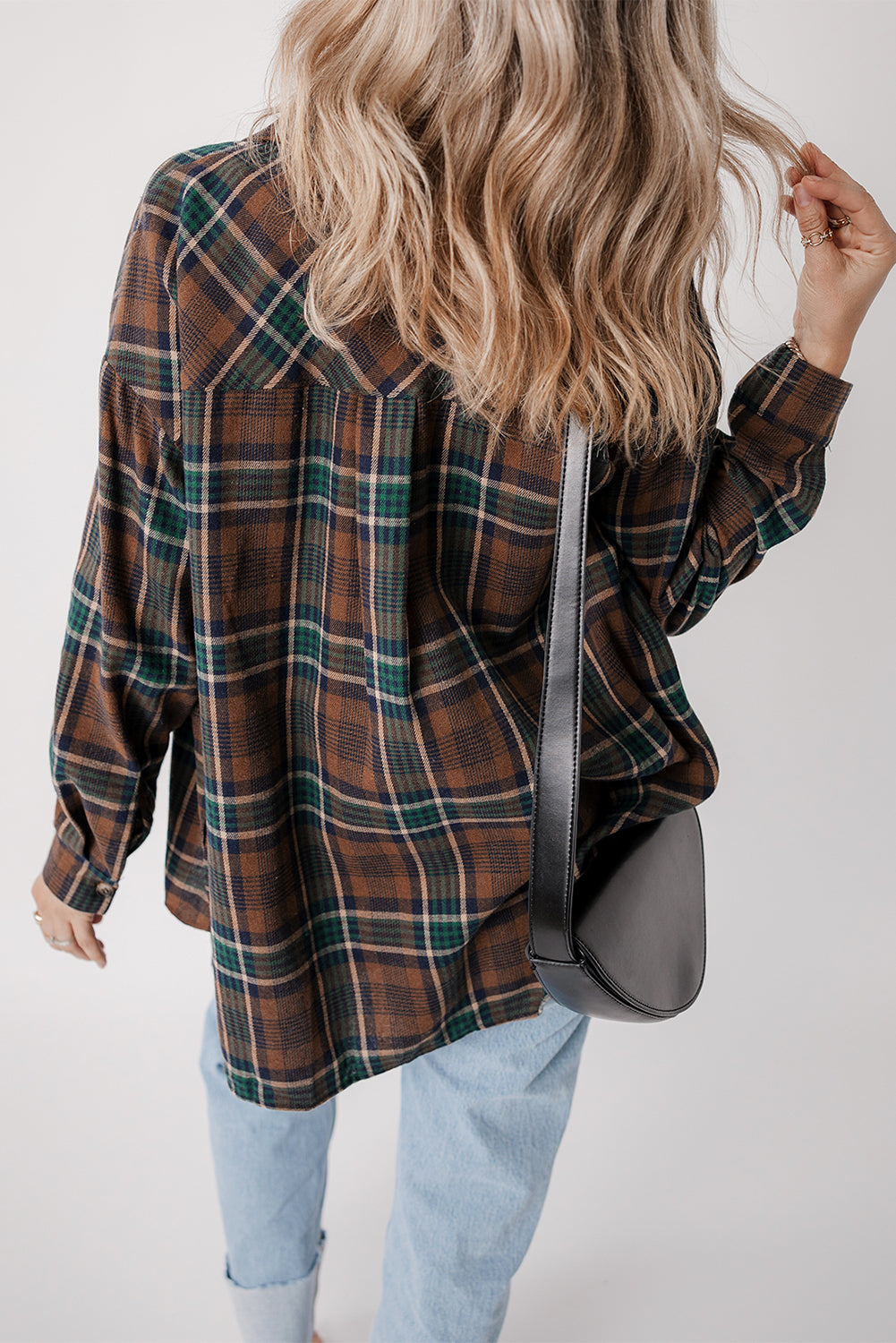 Brown Plaid Print Chest Pockets Buttoned Shirt Jacket eAura
