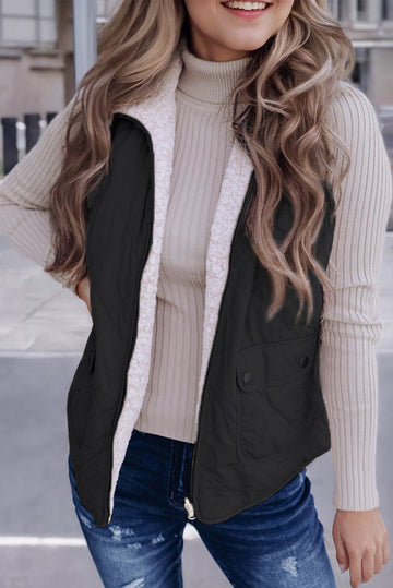 Black Fleece Lined Quilted Zip up Gilet Beagle Boutique Fashion Outlet