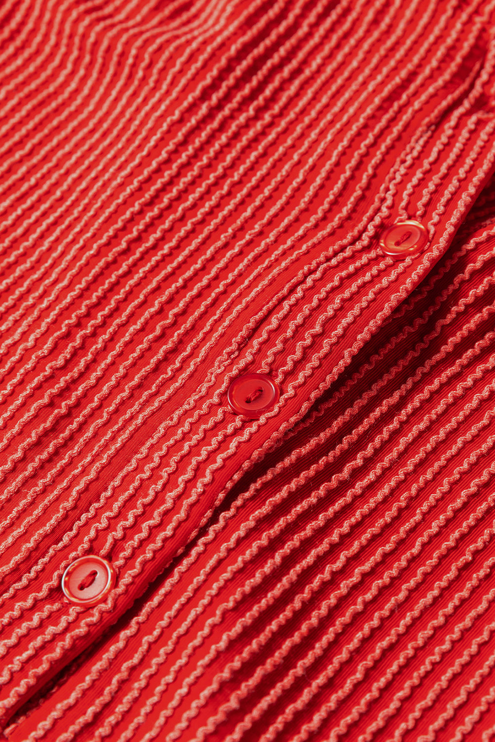 Racing Red Twist Ribbed Half Button Collared Drawstring Pullover Top eAura