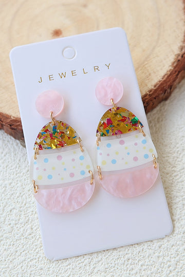 Pink Cute Printed Easter Egg Shape Drop Earrings BB Fashion Outlet