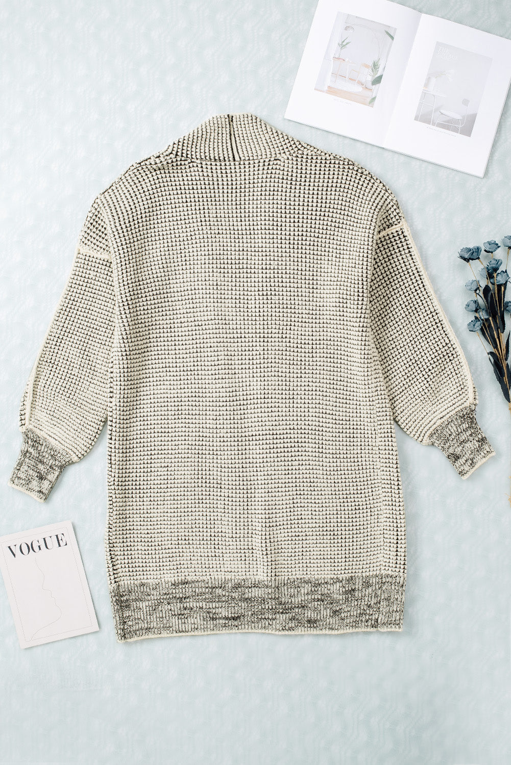 Apricot Plaid Knitted Long Open Front Cardigan eAura