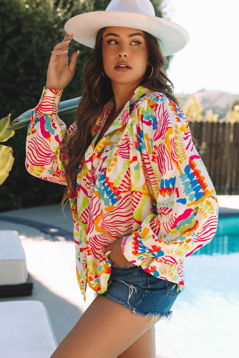 Orange Abstract Printed High Low Oversized Shirt eAura