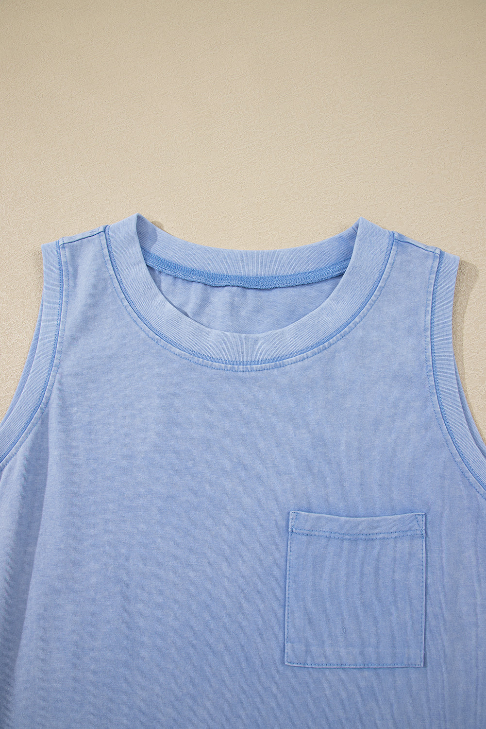 Beau Blue Mineral Wash Patched Chest Pocket Casual Tank Top eAura