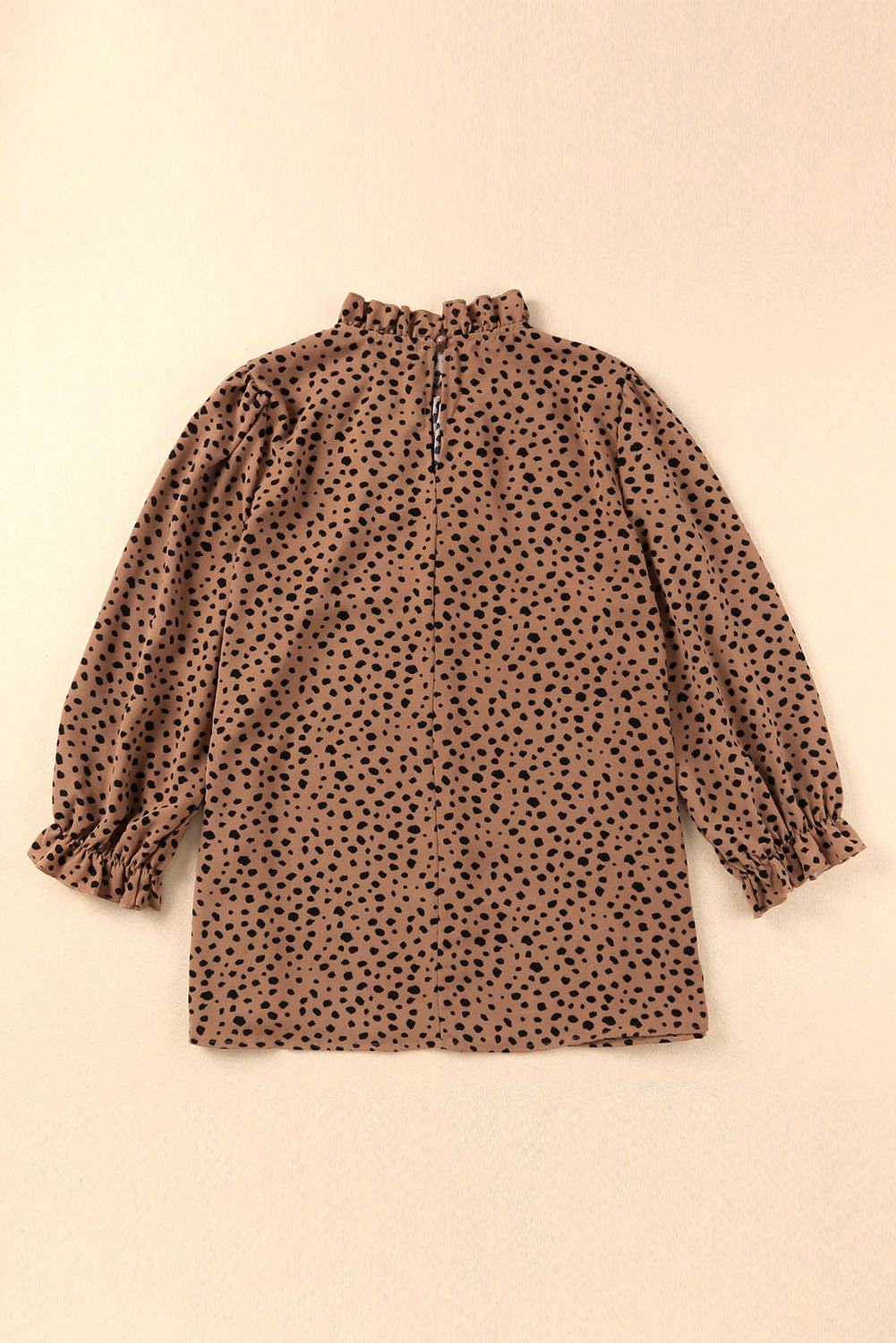 Khaki Frilled Neck 3/4 Sleeves Cheetah Blouse eAura