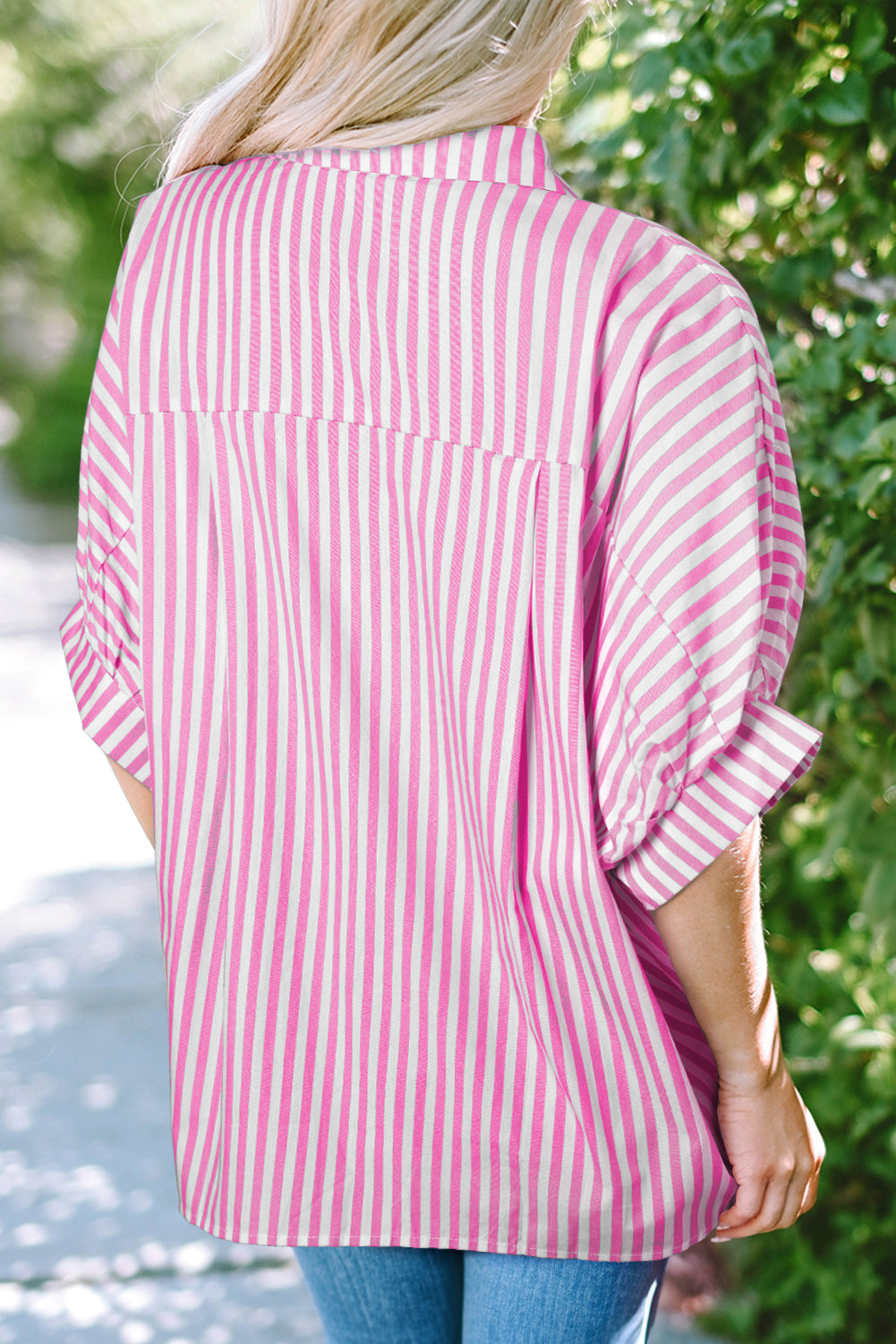 Pink Stripe Dolman Sleeve Oversize Shirt eAura