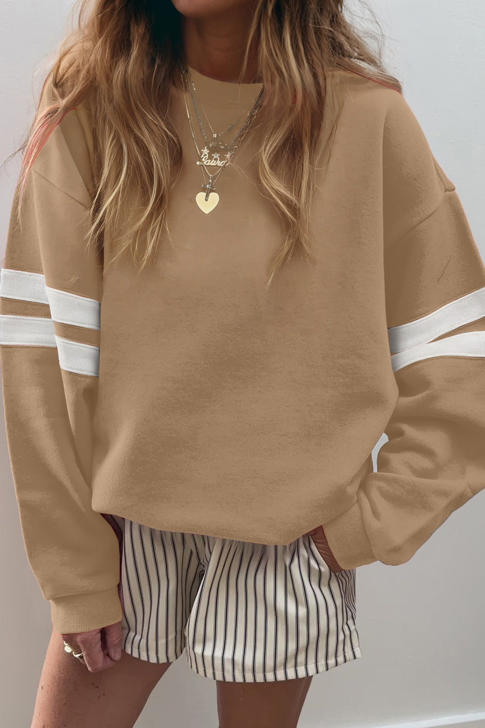 Striped Detail Drop Shoulder Oversized Sweatshirt eAura