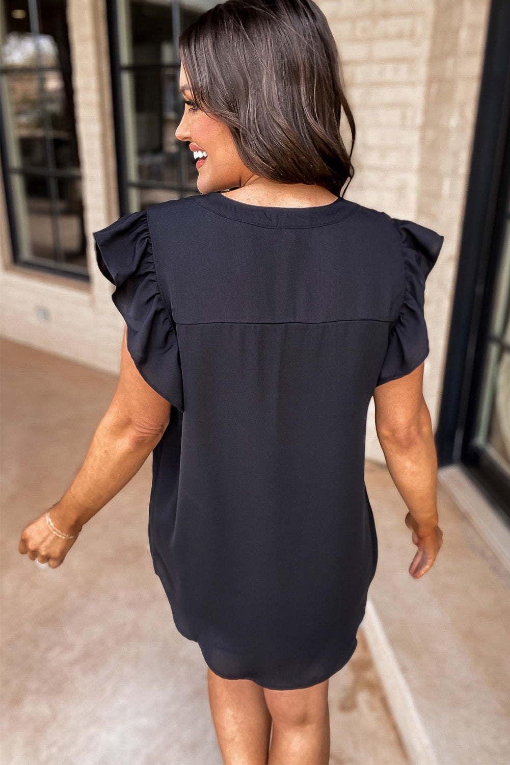 Rose Red Notched Neck Ruffle Sleeve Blouse eAura