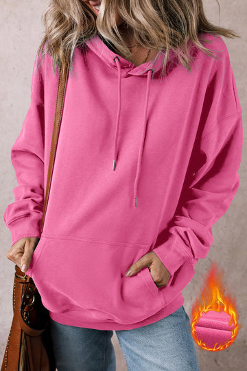 Bonbon Fleece Lined Kangaroo Pocket Drawstring Chunky Hoodie eAura