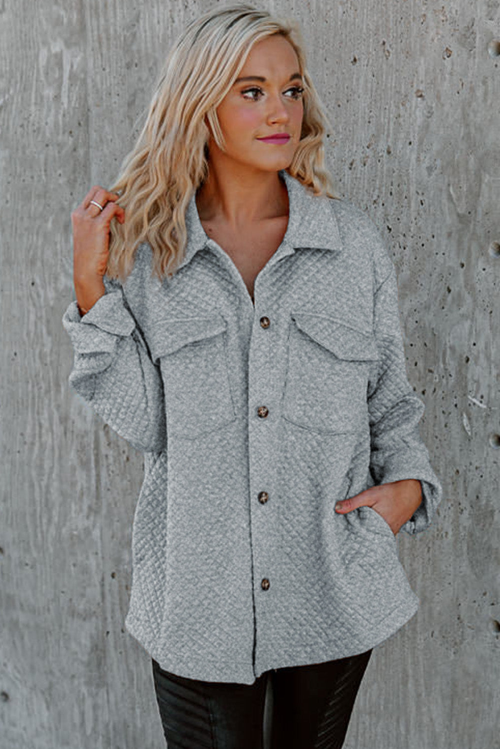 Green Retro Quilted Flap Pocket Button Shacket eAura