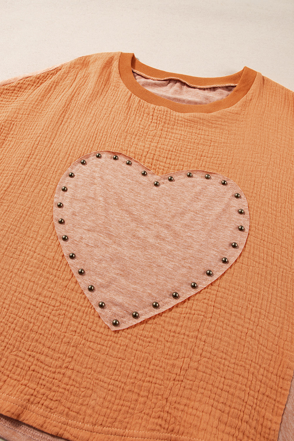 Desert Gold Stud Heart Patch Textured Front Dolman Top eAura