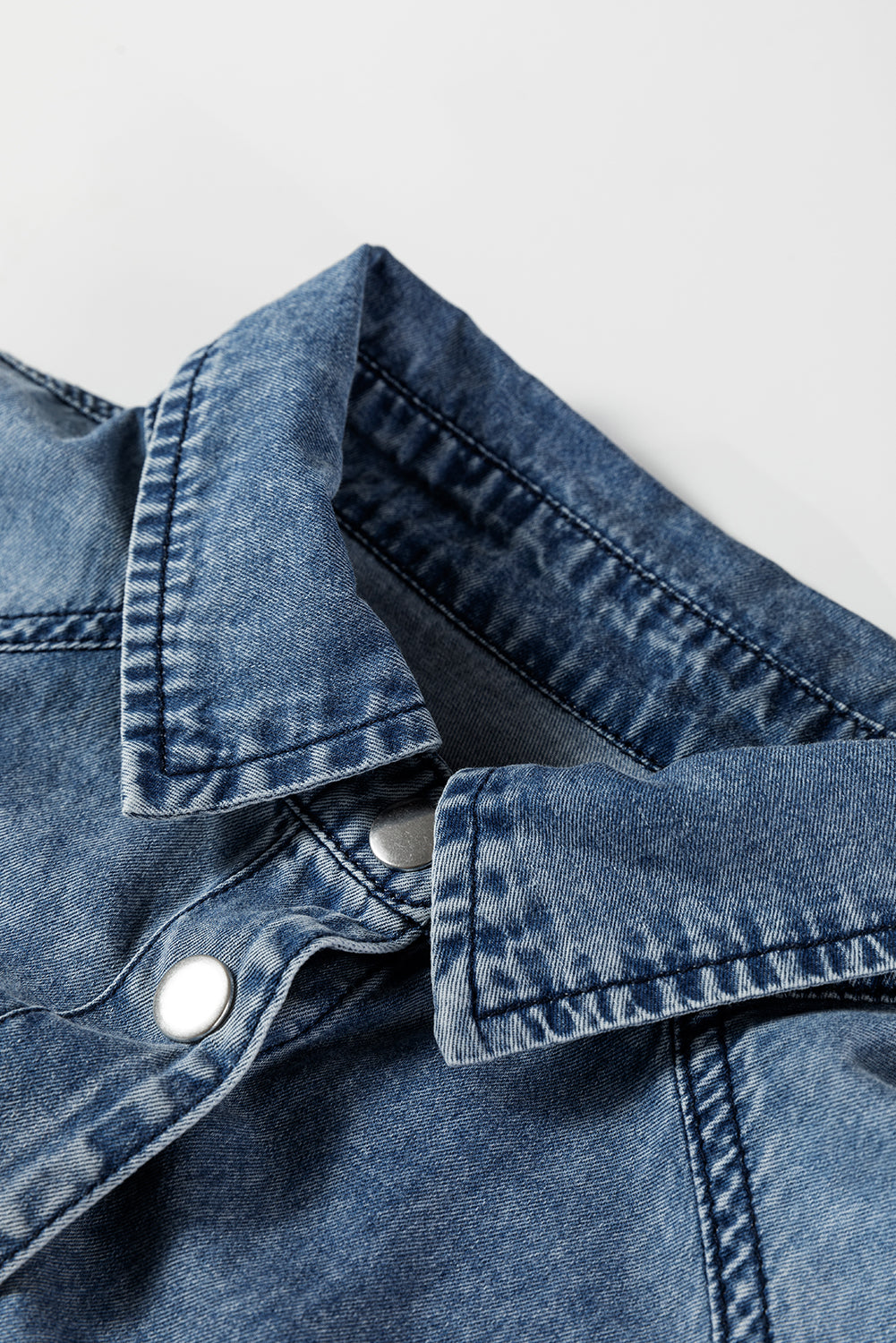 Chest Pocket Raw Hem Denim Baggy Shirt Dress - eAura
