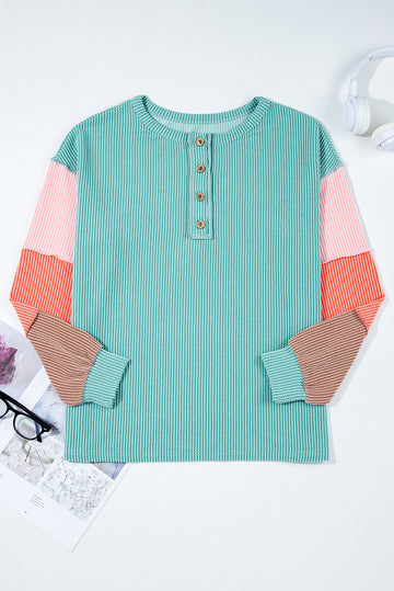 Multicolour Twisted Ribbed Henley Top - eAura