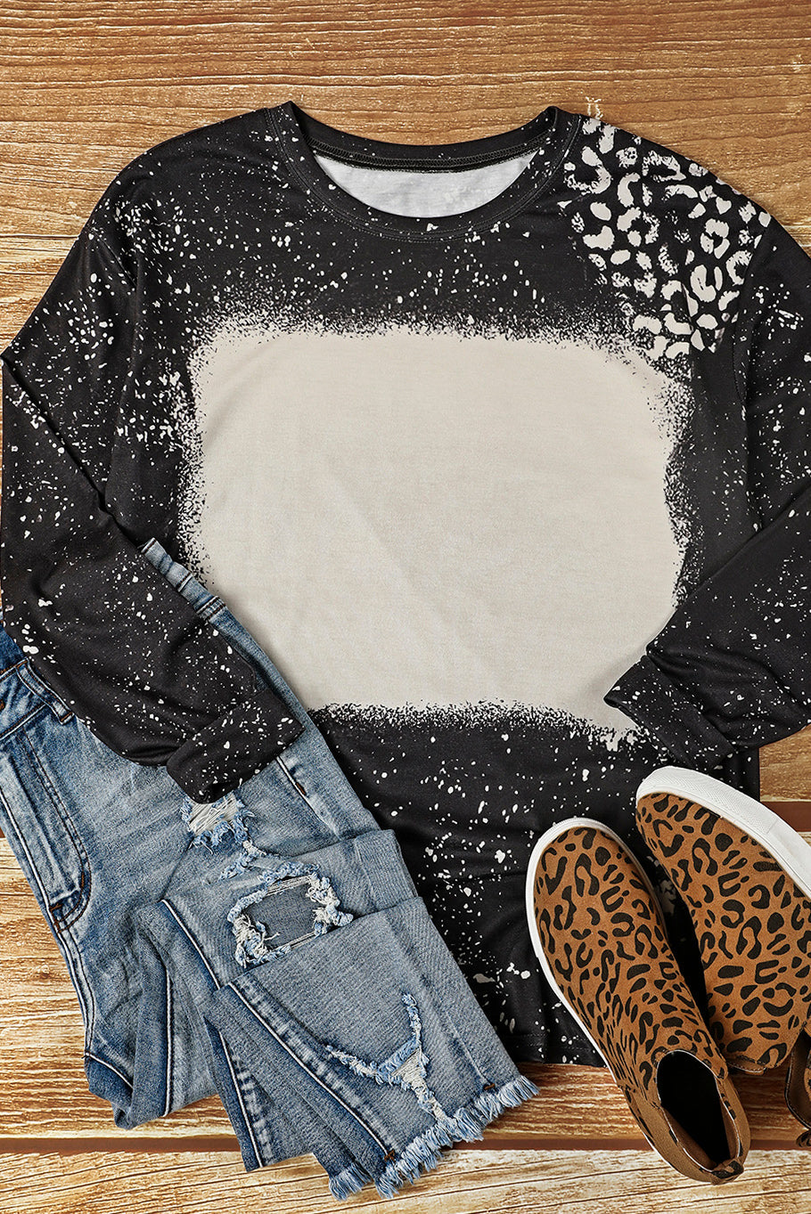 Black Retro Bleached Leopard Spot Pullover eAura