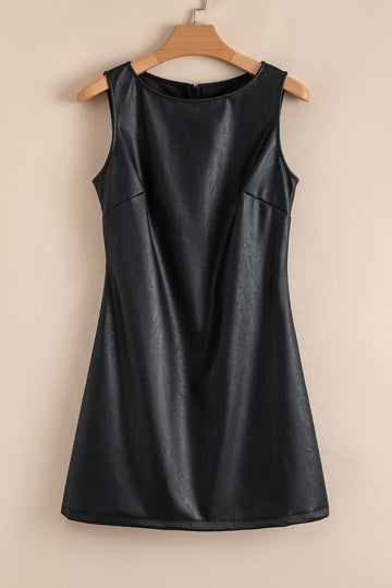 Black Faux Leather Sleeveless Mini Dress eAura