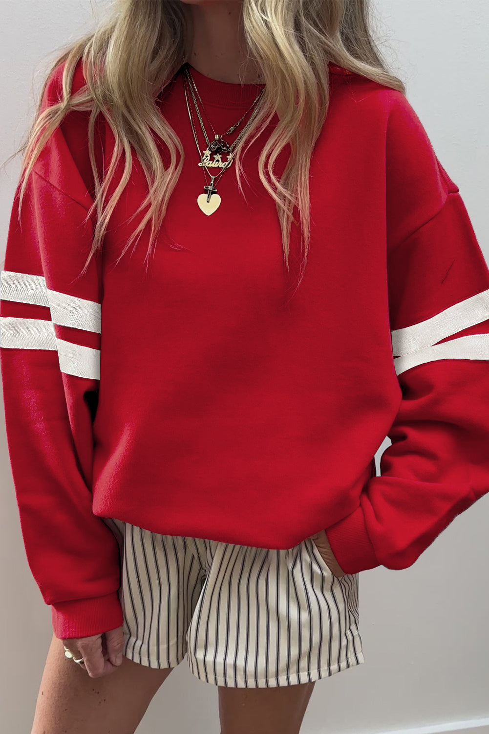 Striped Detail Drop Shoulder Oversized Sweatshirt eAura