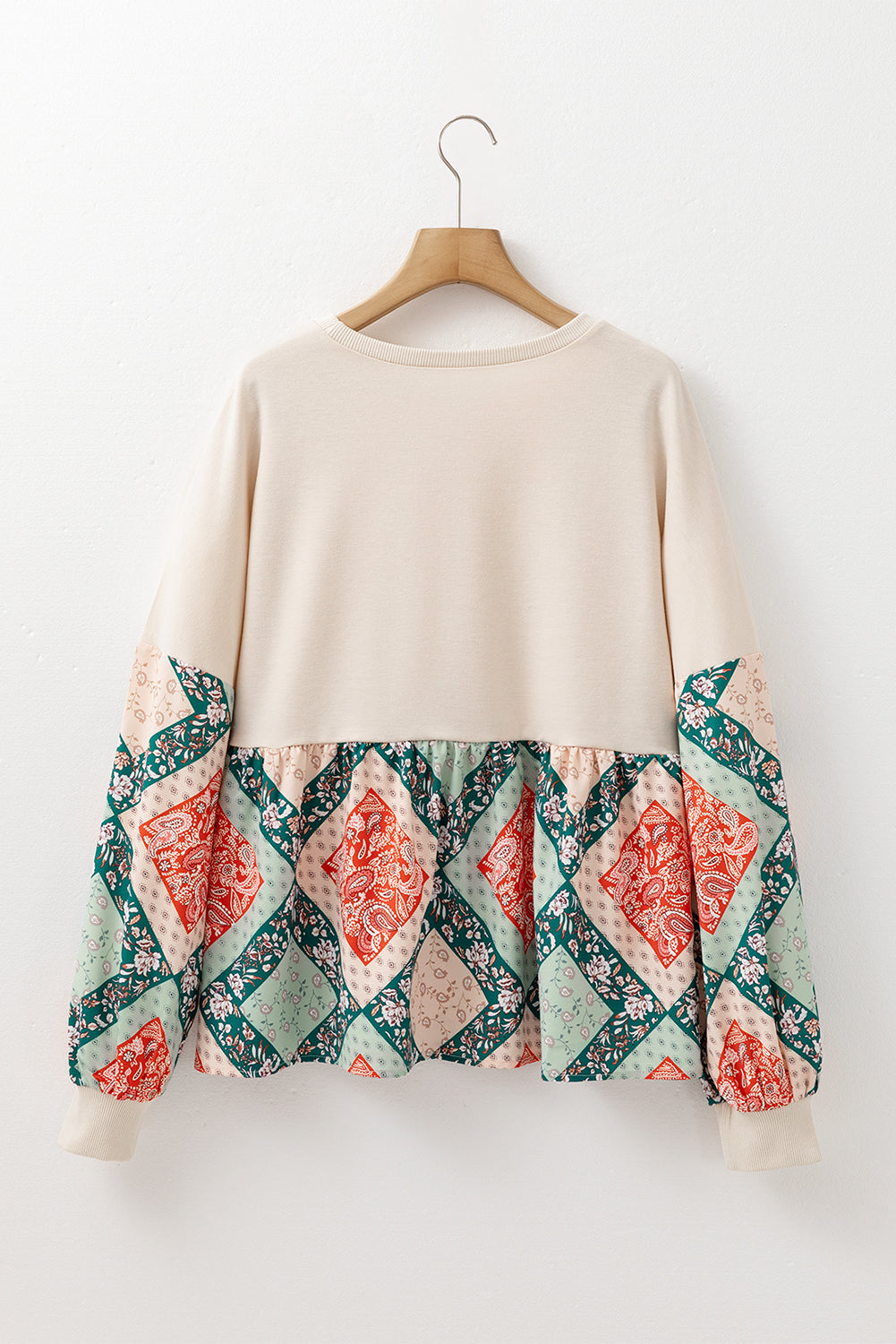 Jet Stream Paisley Geometric Patchwork Crew Neck Loose Fit Top eAura