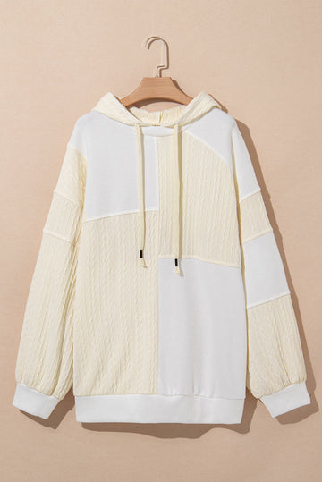 Beige Textured Patchwork Exposed Seam Plus Size Hoodie Beagle Boutique Fashion Outlet