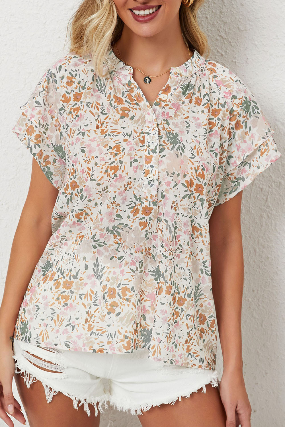 MultiColour Floral Mandarin Collar Top eAura